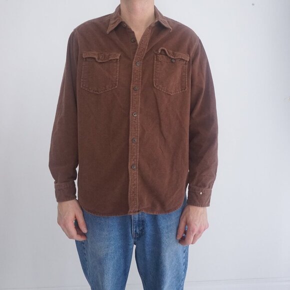 Vintage Eddie Bauer Brown Hunting Outdoors 100% Cotton Button Down Shirt Large - Picture 1 of 11